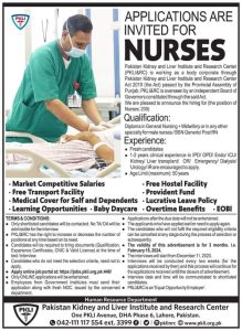 Nursing Jobs at Pakistan Kidney and Liver Institute (PKLI), Lahore