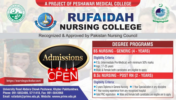 Rufaidah Nursing College Admissions for Post RN, BS Nursing and Ms Nursing