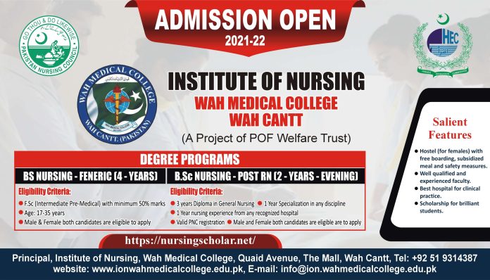 Institute of Nursing Wah Medical College Admissions Open