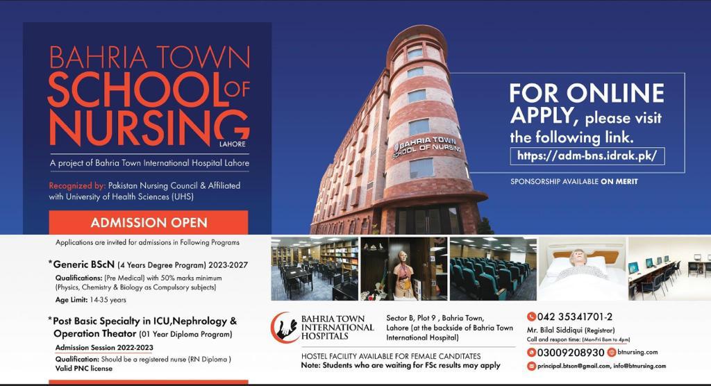 Bahria Town School of Nursing Admission