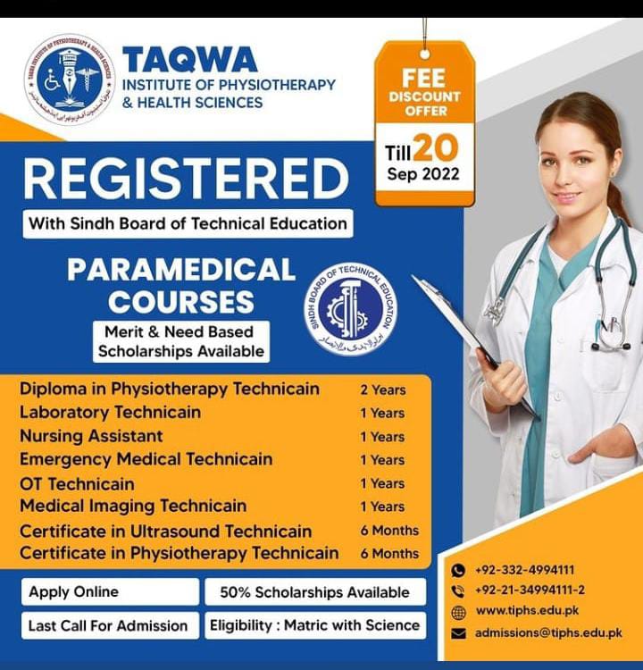 Admission Open In Taqwa Institute of Physiotherapy and Health Sciences