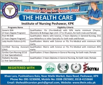 Admissions open in health care institute of nursing. BSN, LHV,CMW,Post RN
