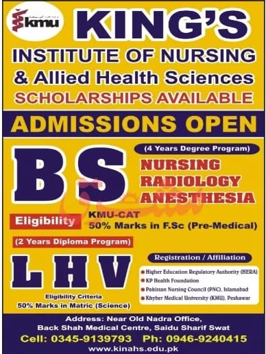 Admissions Open In Kings Institute Of Nursing Allied Health Sciences