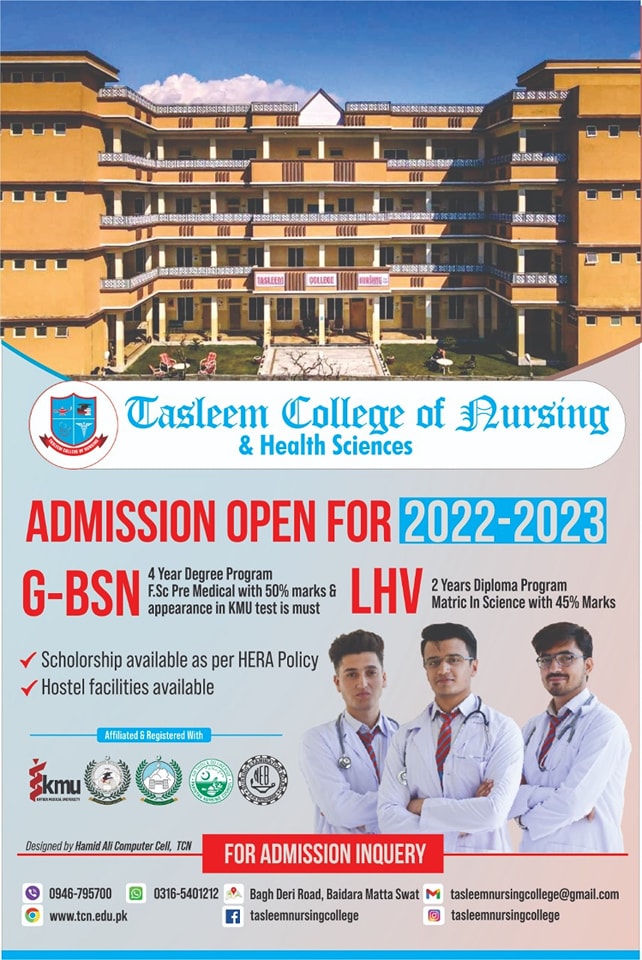 Admissions Open In Tasleem College Of Nursing, BSN, LHV