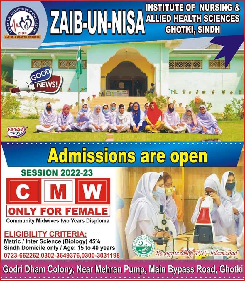 Admissions Open in Zaib un nisa institute of nursing and allied health sciences,CMW