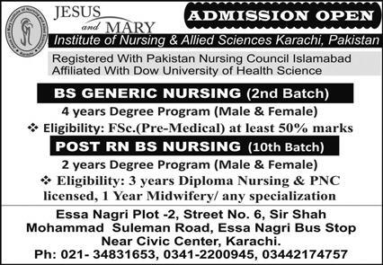 Admissions Open in Jesus And Mary Institute of Nursing and Allied Sciences