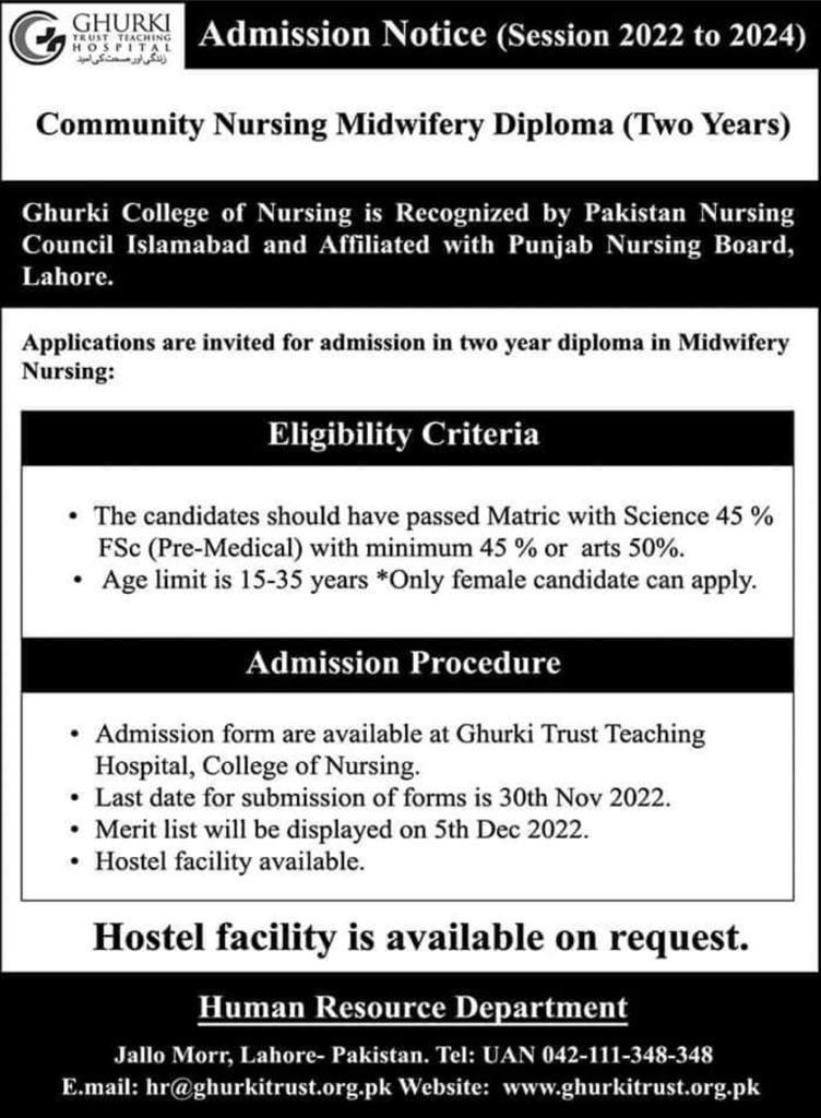 Admissions Open in Ghurki College Of Nursing