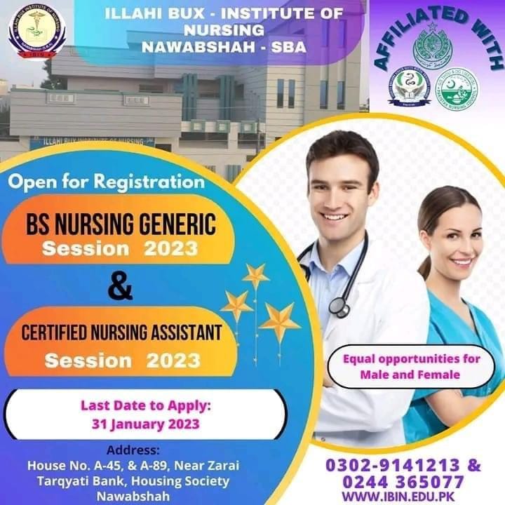 Admissions Open in Illahi Bux Institute of Nursing 2023 |Nawabshah|