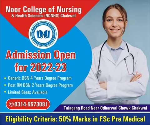 Admissions Open in Noor College Of Nursing Health Sciences NCNHS |Chakwal|
