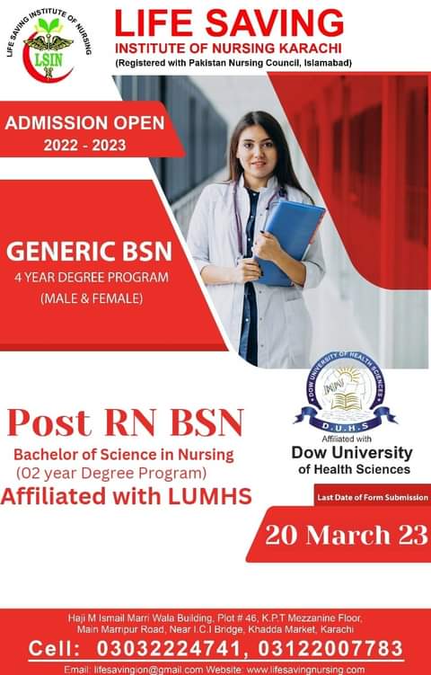 Admission Open in Life Saving School of Nursing LSSN Karachi 2023