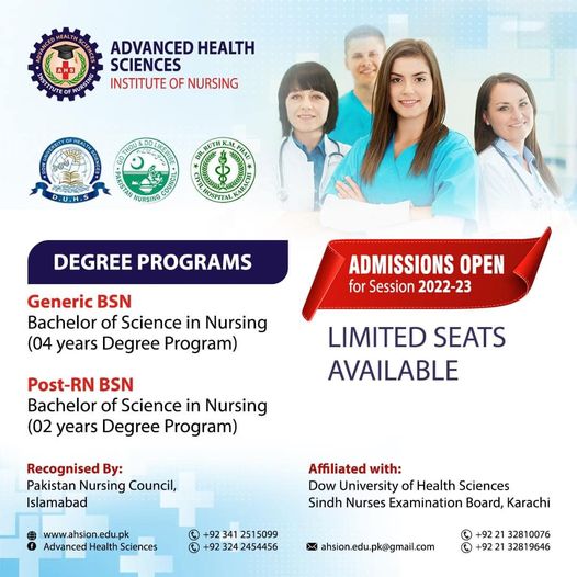 ADMISSIONS OPEN IN ADVANCED HEALTH SCIENCES INSTITUTE OF NURSING 2023