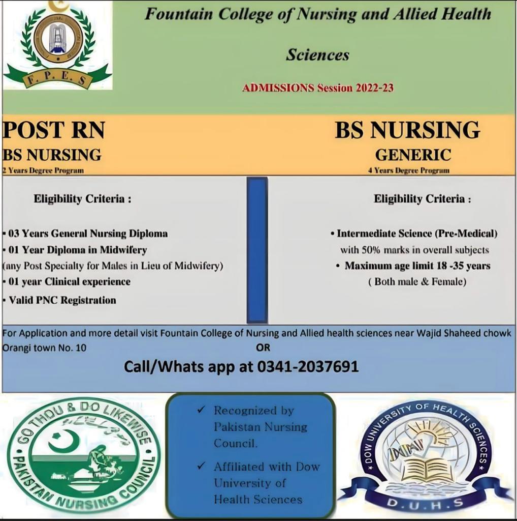 Admissions Open in Fountain College of Nursing And Allied Health Sciences 2023