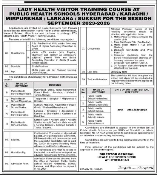 Lady Health Visitor Admissions in Public Health School 2023
