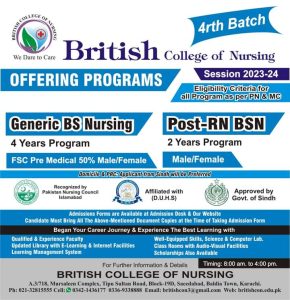 Admissions open in British College of Nursing 2023