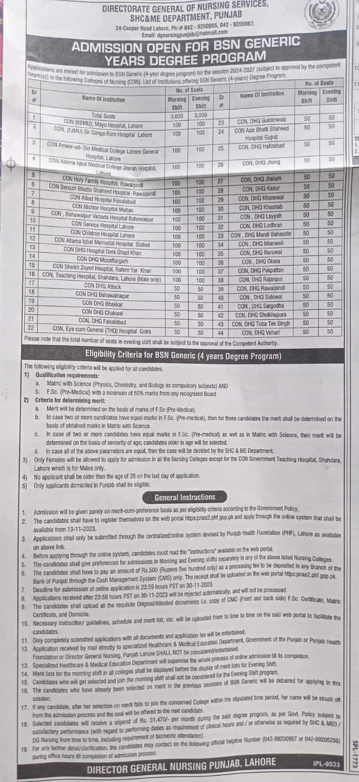 Admissions open in Sir Ganga Ram Hospital Lahore 2024