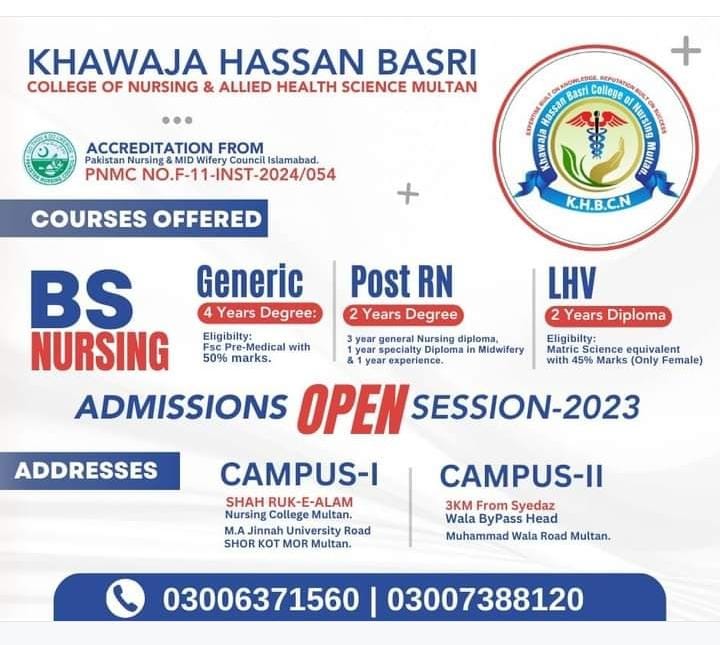 Khwaja Hasan Basri College Of Health Sciences Multan 2024