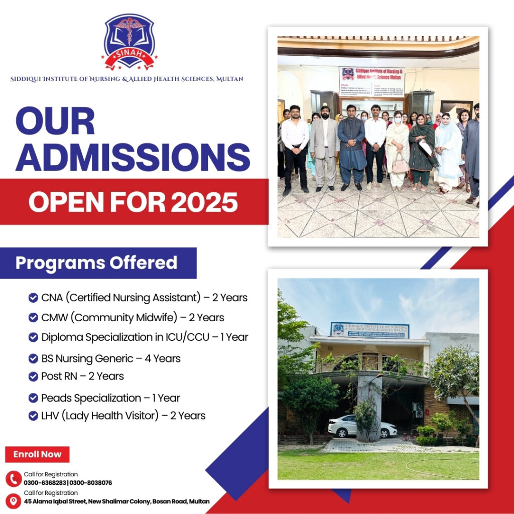 2025 Admissions Now Open at Siddique Institute of Nursing & Allied Health Sciences, Multan