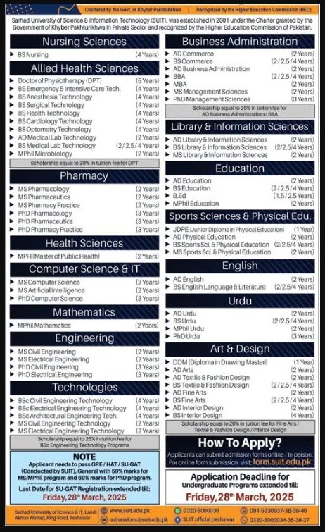 ADMISSIONS OPEN IN SARHAD UNIVERSITY OF SCIENCE & INFORMATION TECHNOLOGY 2025