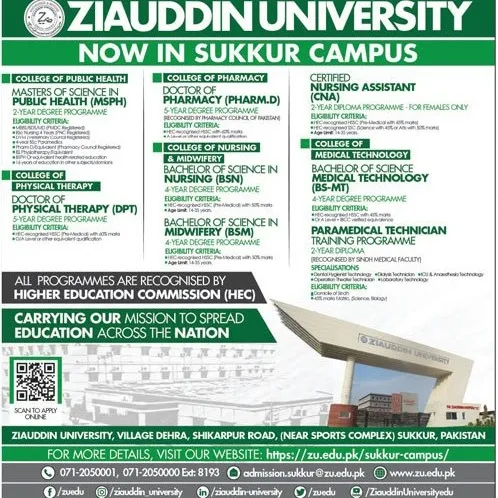 Admission Open in Ziauddin College of Nursing 2025