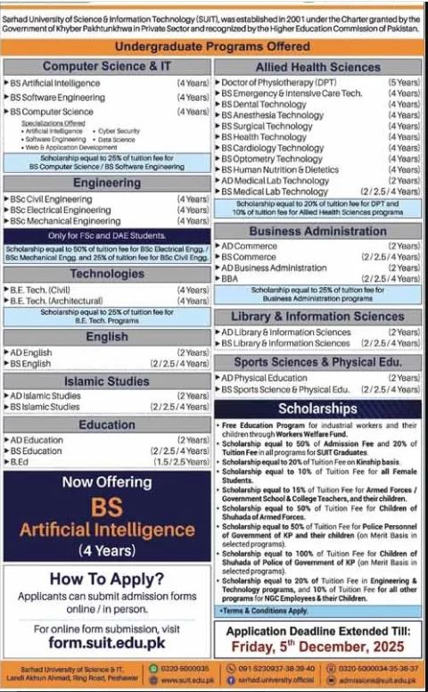 ADMISSIONS OPEN IN SARHAD UNIVERSITY OF SCIENCE & INFORMATION TECHNOLOGY 2025